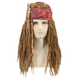 Peluca de pirata con rastas de color marrón unisex, accesorio para disfraz de pirata, pelucas de cosplay de Halloween