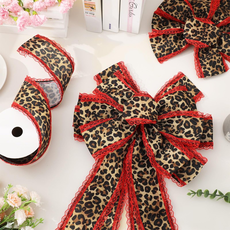 Whaline Leopard Print Wired Edge Ribbon Craft Ribbons Red Lace