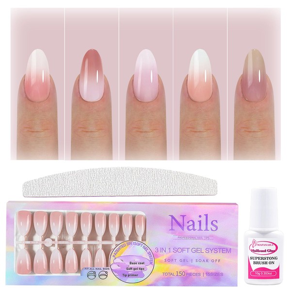 Ballet Short Fake Nails Set - 150Pcs Pink Gradient French
