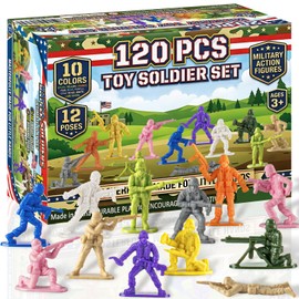 120Pcs Army Men Toy Soldier Action Figure Playset with 10 Color and 12 Pose Classic Plastic Rainbow Colorful Green Khaki World War II WW2 Military Army Guy for Boy Kid Birthday Party Favors Decoration