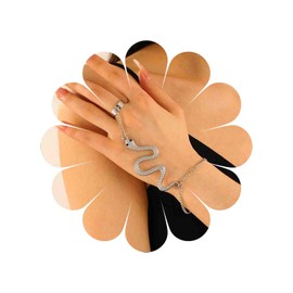 Cybche Punk Snake Finger Ring Bracelet Gold Snake Hand Chain Vintage Snake Slave Bracelet Snake Chain Hand Harness Hallowen Jewellery, Zinc