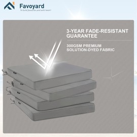Favoyard Outdoor Chair Cushions 19"W x 19"D x 2"T Set of 4 Patio Chairs Cushions 3-Year Fade Resistant & Waterproof Cushions for Outdoor Furniture with Hidden Zipper, Attach Straps for Dining Chairs