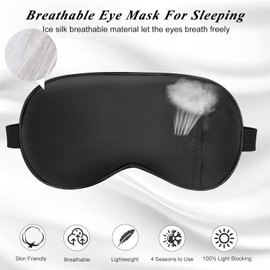 Eye Mask, Cooling Sleep Mask Gel Eye Mask for Sleeping, Reusable Black Silk Sleeping Mask for Travel for Men Women (Black, One Size)