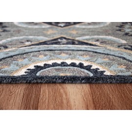 LR Home 2x4 Hearth Indoor Transitional Area Rug for Home Décor | Medallion Farmhouse Half Circle Wool Rug for Living Room, Bedroom, playroom, Gray/Multi