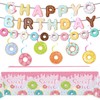Donut Party Decorations Happy Birthday Banner Garland and Hanging Swirls