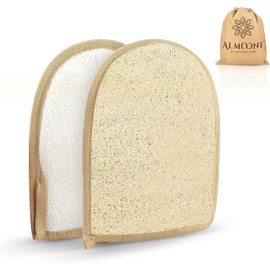 Guante exfoliante premium de lufa exfoliante. Nuestros guantes están hechos de esponja lufa natural egipcia de ducha que te limpia y no solo para esparcir jabón (paquete de 2)