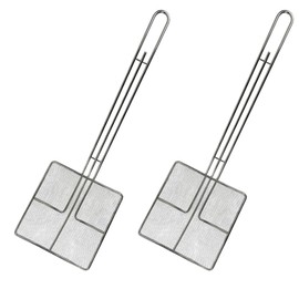 Cuisine Ready Wire Mesh Strainer with Long Handle | 2-Pack | 6.5" Square Frying Spoon | Cooking Oil Strainer for Deep Fryer & Professional Restaurant Use | Commercial Grease Skimmer