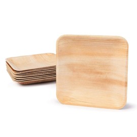 Box and Tree à Disposable Biodegradable Tableware, Pack of 100, Square, Palm Leaf, 20 x 20 cm, Ideal for Parties, Wedding, Birthday, BBQ, Compost Stick, Tableware, 16