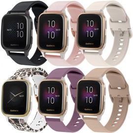 ViCRiOR Bands Compatible with Garmin Venu / Venu Sq Smart Watch, 6PCS Soft Silicone Fadeless Pattern Printed Floral Replacement Band for Garmin Vivoactive 3 / Vivomove / Luxe / HR (6Pack(Black+Smoke