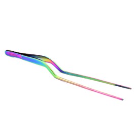 O'Creme 8 Inch Multicolored Stainless Steel Precision Kitchen Culinary Offset Tweezer Tongs