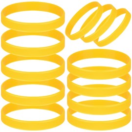 12 Pieces Rubber Bands For Bracelets, Blank Stretch Silicone Wristbands For Teens, Party, Gift-Yellow