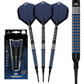 Mission Darts #_D9709 Nightfall | 20g Premium Soft Tip 90% Tungsten Tapered Barrel Dart Set including 3 Flights, 3 Mission Shafts with S-Lock Rings and Point Protector, M3, Black/Blue
