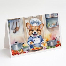 Caroline's Treasures Corgi The Chef Greeting Cards Pack of 8 Blank Cards with Envelopes Whimsical A7 Size 5x7 Blank Note Cards