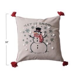 Creative Co-Op, Multicolor Square Cotton Printed Pillow with Snowman, Let It Snow