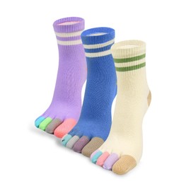 Benefeet Sox Toe Socks Women Size 6-9 Girls Striped Five Finger Socks Colorful Rainbow Toe Patterned Crew Socks Running Athletic Toe Seperated Cotton Socks Toe Socks 3 Pair