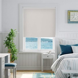 ALLBRIGHT Thermal Insulated Fabric 100% Blackout UV Protection Striped Jacquard Roller Shades for Windows,Easy to Install (Beige, 30'')