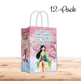 Bags with Handles for Kids Gift Favor Birthday Party - 12pack (mulan)