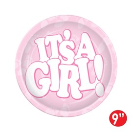 Beistle It's A Girl Plates, 9-Inch, Pink/White