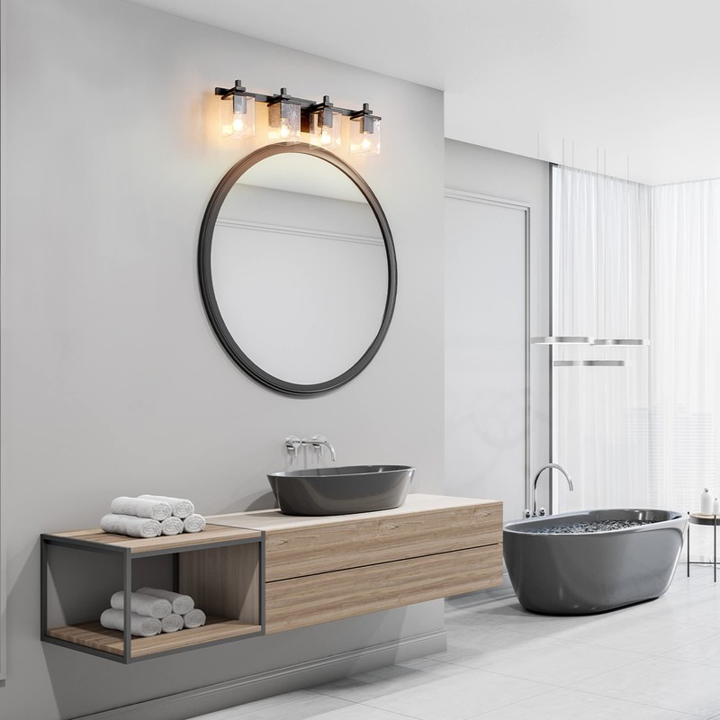 Globe Electric 52089 Dakota 4-Light Vanity Light, Matte Black, Seeded