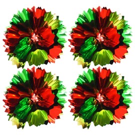 Set of 4 Medium Sized 4" Cone Shaped Gift Bows in Red and Green! Super Metallic Design! Great for Christmas and Other Holidays! (4 Pack)