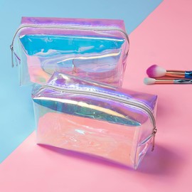Small Makeup Bag Iridescent and Transparent Waterproof, Cute Cosmetic Bag, Mini Clear Makeup Bag with Zipper (Colorful, One Size)