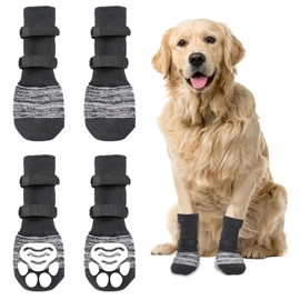 wokdsbl Pack of 4 Dog Socks, Leak Protection, Adjustable Dog Socks, Non-Slip Dog Socks, Lick Protection, Suitable for Hardwood Floors, Claw Protection for Dogs (Black, L)