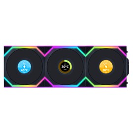 Lian Li UNI Fan SL LCD Wireless (Reverse Blade) 120mm ARGB Fan - Triple Pack - 1.6" LCD Display - 2.4 GHz Wireless Signal for RGB & Fans Control - Controller Included & Required - Black(12RSLLCD1W3B)