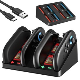 FUNDIARY Charging Dock for Switch 2 Joycons with Magnetic Design, Intelligent Controller Grips Bracket Accessories for Switch 2 Charging Station with 4 Game Card Slots, LED Indicator, USB Type-C Cable