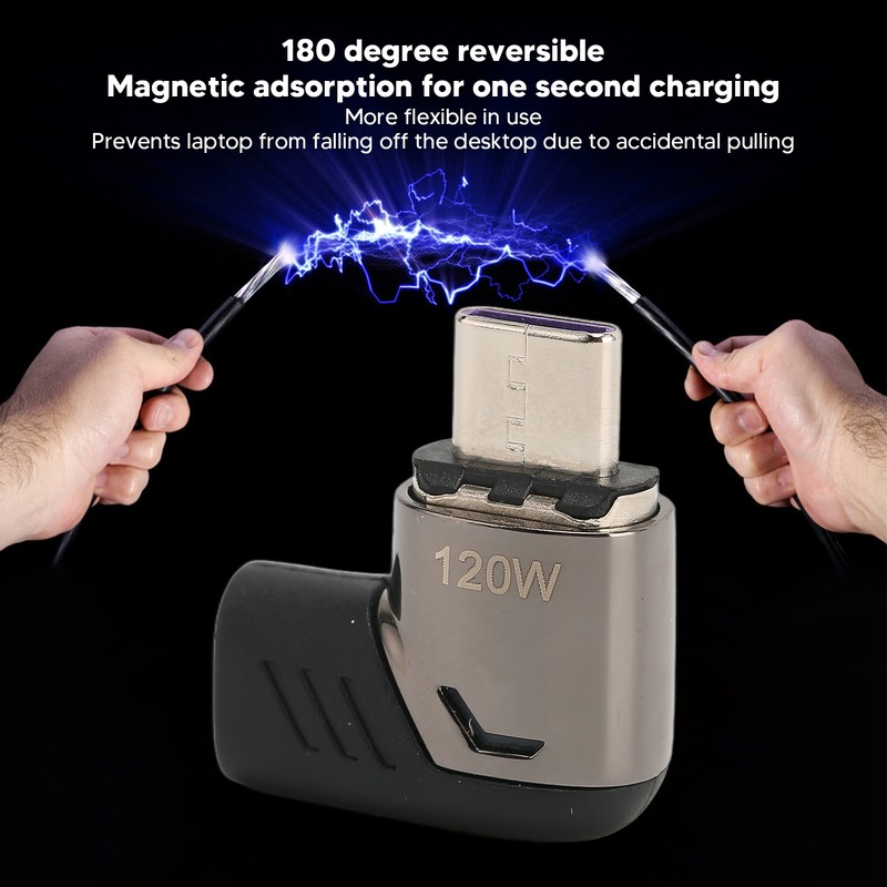 USB C Magnetic Adapter Right Angle with Light PD 120W