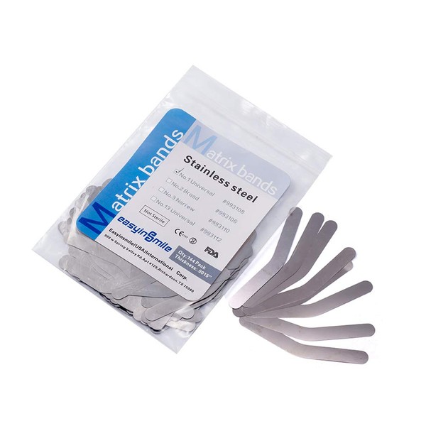 Easyinsmile Dental Tofflemire Matrices Bands Stainless Steel Orthodontic Supplies 0.04 mm 144Pcs (#1)