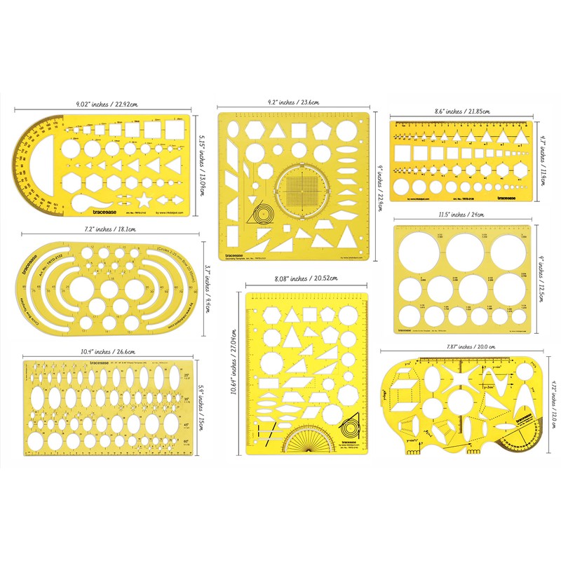 Traceease Multi-Pattern Geometry Template Drafting Tools with Ruler Geometric Rulers