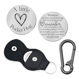 Pocket Hug Token - Double Sided Engraved Inspirational Gift for Long Distance Relationships, Graduation, Valentine's Day, BoyfriendGirlfriend, Son, Daughter Leather Keychain Keepsake for MenWomen