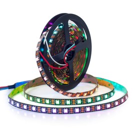 WS2812B ECO LED Strip,BTF-LIGHTING Chasing Effects 5050SMD Individually Addressable 16.4FT 60Pixels/m 300Pixels Flexible Black FPCB Dream Color IP30 Non-Waterproof for Bedroom DIY Projects DC5V