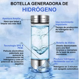 Zinker Botella Generadora de Hidrógeno para Agua, Tecnología SPE PEM, Vidrio de Alta Calidad, Acero Inoxidable, Portátil y Recargable, Enriquecida en 3 Minutos