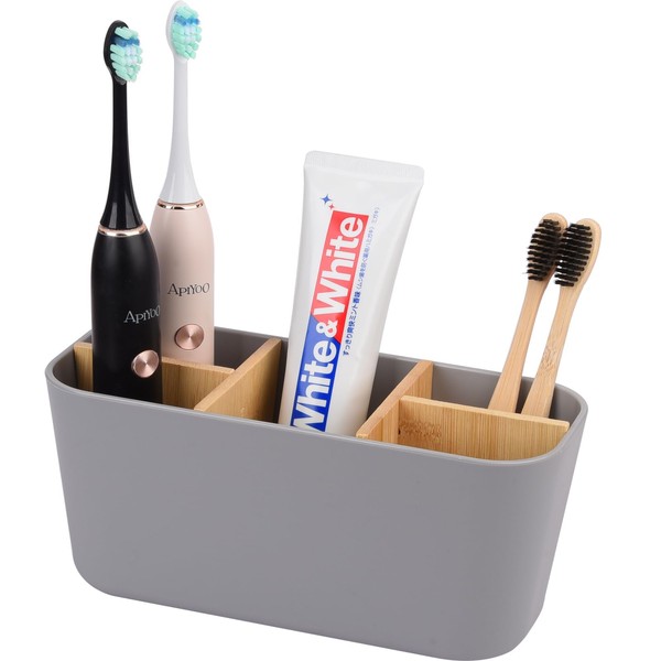 Toothbrush Holders for Bathrooms, Bamboo Tooth Brush Holder with 5