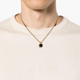 COAI Men's Gemstone Necklace with Square Pendant and Gold Stainless Steel Chain for Men, Stone, Onyx