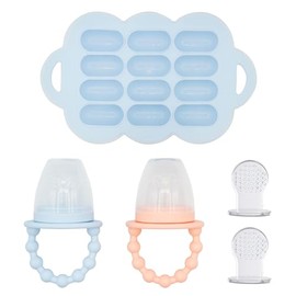 WeeSprout Comederos de silicona para bebé + bandeja para congelador para preparar por lotes, juego de 2, introduce nuevos alimentos de forma segura, también sirve como mordedor, incluye 2 bolsas adici