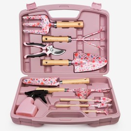 Grenebo 12-Piece Womens Gardening Tools Gift Set, Rust-Proof & Heavy-Duty Garden Tools with Durable Carrying Case, Fashionable & Thoughtful Gardening Gifts for Women (Pink)