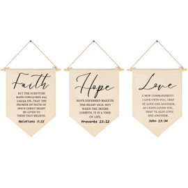 Faith Hope Love-Christian Wall Art-Flower-Scripture Art-Flag Decor Gift for Baby Boys Girls Newborn Kids-Banner Wall Sign Gifts for Nursery Baby Room Playroom Bedroom Front Door-Set of 3