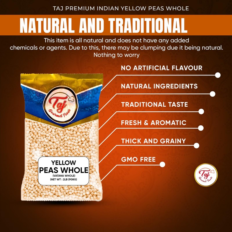 TAJ Yellow Peas Whole 2-Pounds | Vatana Whole, Vatana, Matar