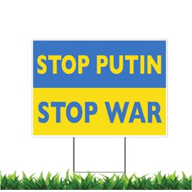 Moonlight4225 2 SIDED! Stand With Ukraine, Support Ukraine, Stop Putin Stop War, v5 12 x 18-inch Horizontal Yard Sign (Outdoor, Weatherproof Corrugated Plastic) Metal Stake Included