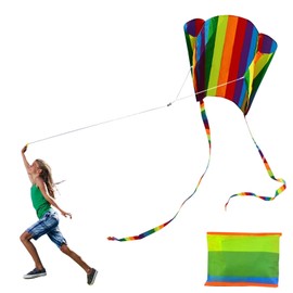 GWAWG Kite for Kids, Rainbow Dragon, Colourful Long Tail Pocket Kite, Simple Flyer Kite with String String, Beach Game, Outdoor Activities for Beginners, Kids and Adults
