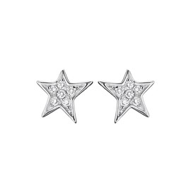 Engelsrufer Star Ear Studs for Women Rhodium Plated 925 Sterling Silver White Zirconia Size 7.5 mm (0.30")