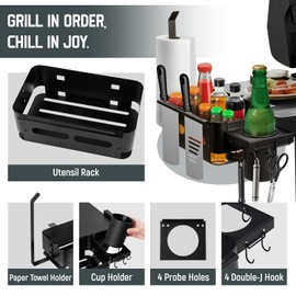 Griddle Caddy for Blackstone, Goldusk 6-in-1 BBQ Caddy with Cup Holder/Probe Holes/Utensil Rack/Paper Towel Holder/Hooks Griddle Accessories for Blackstone Tools Grilling Accessories for Outdoor Grill