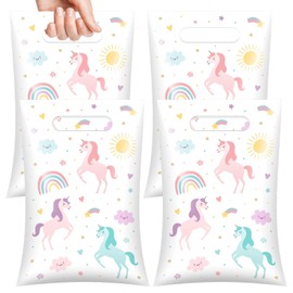 50pcs Unicorn Goodie Bags with Handle Pastel Plastic Party Favor Bags for Girls 9.8x 6.7inches Unicorn Rainbow Disposable Treat Bags for Birthday Party Baby Shower