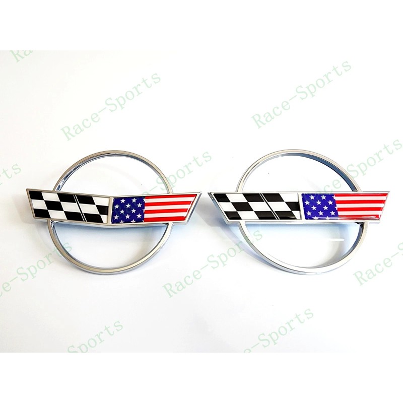 AUTO 2PC Chrome Front & Rear Gas Lid Blue Cross