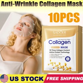 10Pcs Anti-Wrinkle Collagen Face Mask Moisturizing Anti-Aging Repair Brightening