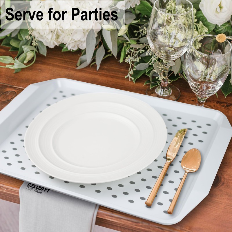 Czlizdyt Non Slip Serving Tray with Handles, Food Trays for
