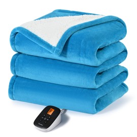 Sunable Heated Electric Blanket - Machine Washable Heating Blanket with Time Settings 10 Heat Settings Twin Size 62×84 inches, ETL Certified, Teal - Velvet & Sherpa