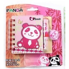 Panda Spiral Notebook and Pen Set - Pink